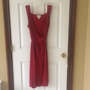Red deep v-neck wrap dress.
